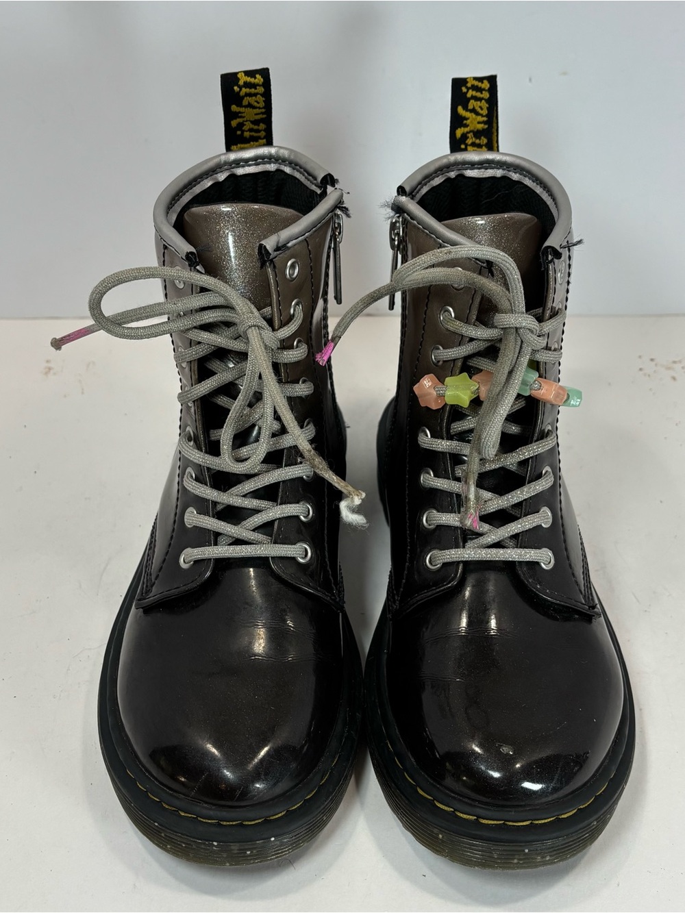 Dr. Martens Boots Patent Leather Black Silver Glitter Ombre Kids' Size US 3 EUC - Picture 4 of 10